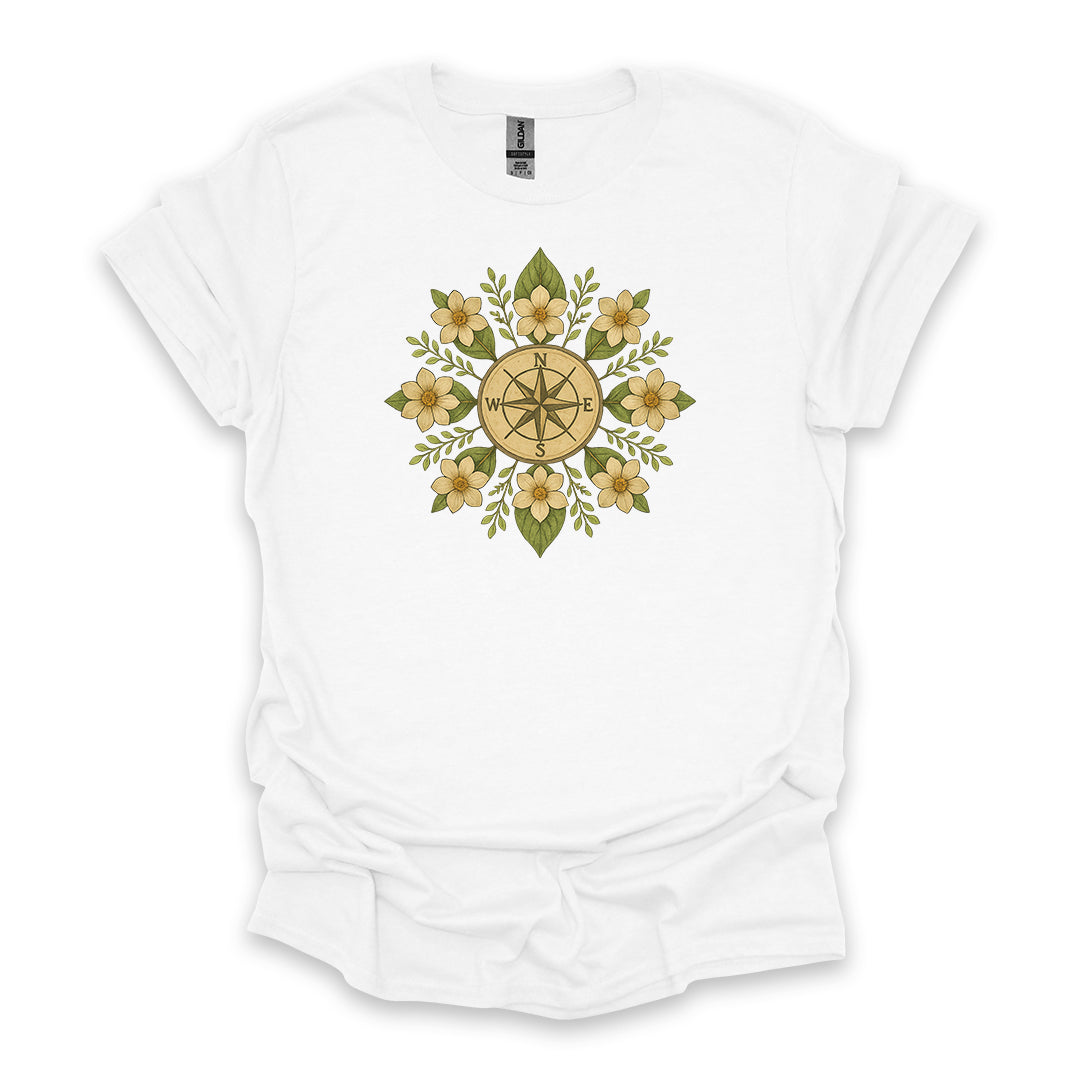 Floral Compass • Hiking T-shirt • Botanical Mandala Graphic