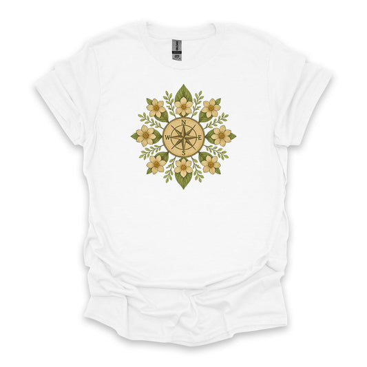 Floral Compass • Hiking T-shirt • Botanical Mandala Graphic