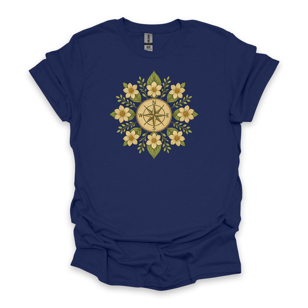 Floral Compass • Hiking T-shirt • Botanical Mandala Graphic