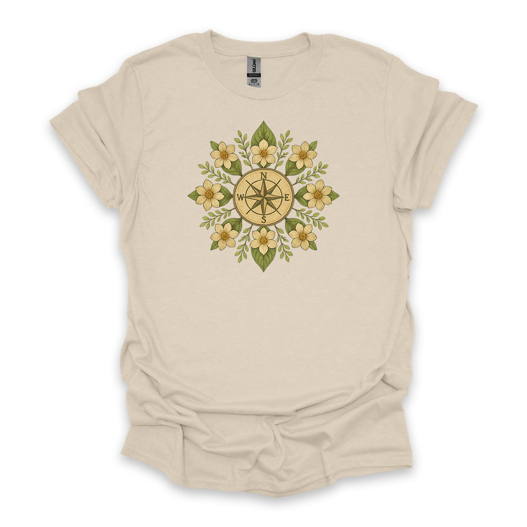 Floral Compass • Hiking T-shirt • Botanical Mandala Graphic