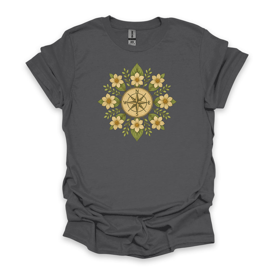 Floral Compass • Hiking T-shirt • Botanical Mandala Graphic