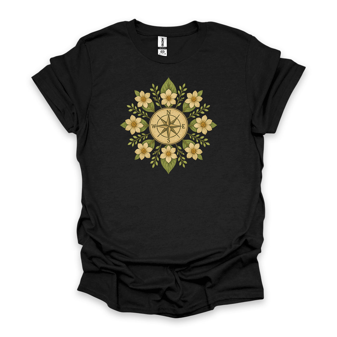 Floral Compass • Hiking T-shirt • Botanical Mandala Graphic