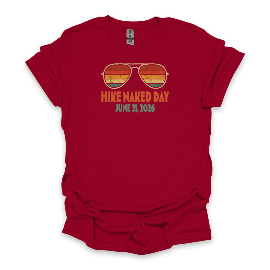 Hike Naked Day June 21, 2026 • Hiking T-shirt – Retro Sunglasses Graphic