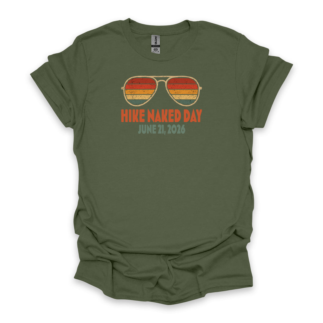 Hike Naked Day June 21, 2026 • Hiking T-shirt – Retro Sunglasses Graphic