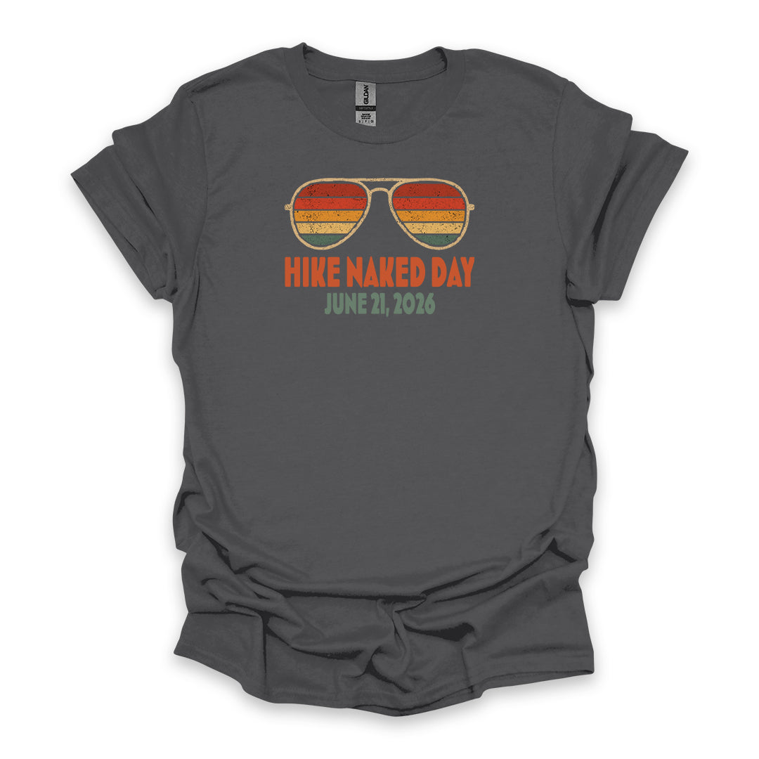 Hike Naked Day June 21, 2026 • Hiking T-shirt – Retro Sunglasses Graphic