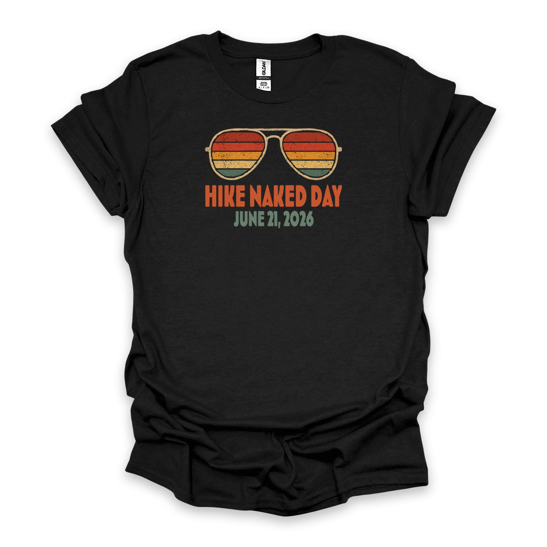 Hike Naked Day June 21, 2026 • Hiking T-shirt – Retro Sunglasses Graphic