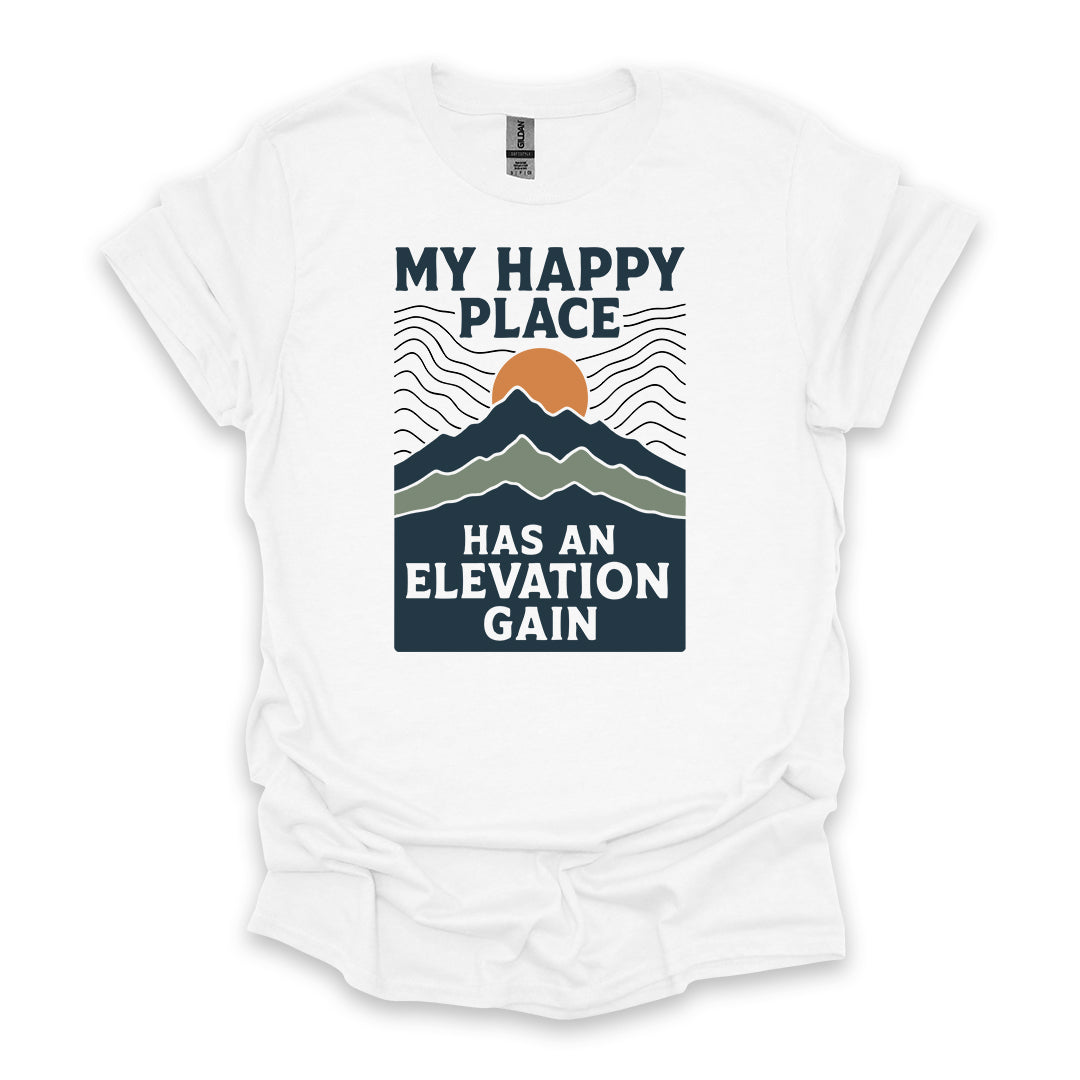 My Happy Place Has An Elevation Gain • Hiking T-shirt • Mountain Sunset Graphic