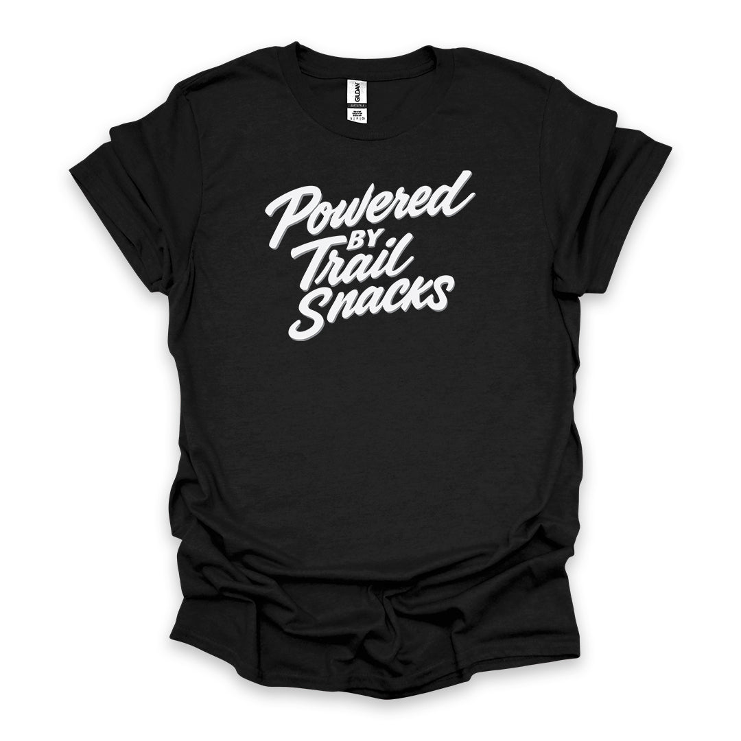 Powered By Trail Snacks • Hiking T-shirt • Fun Script Graphic