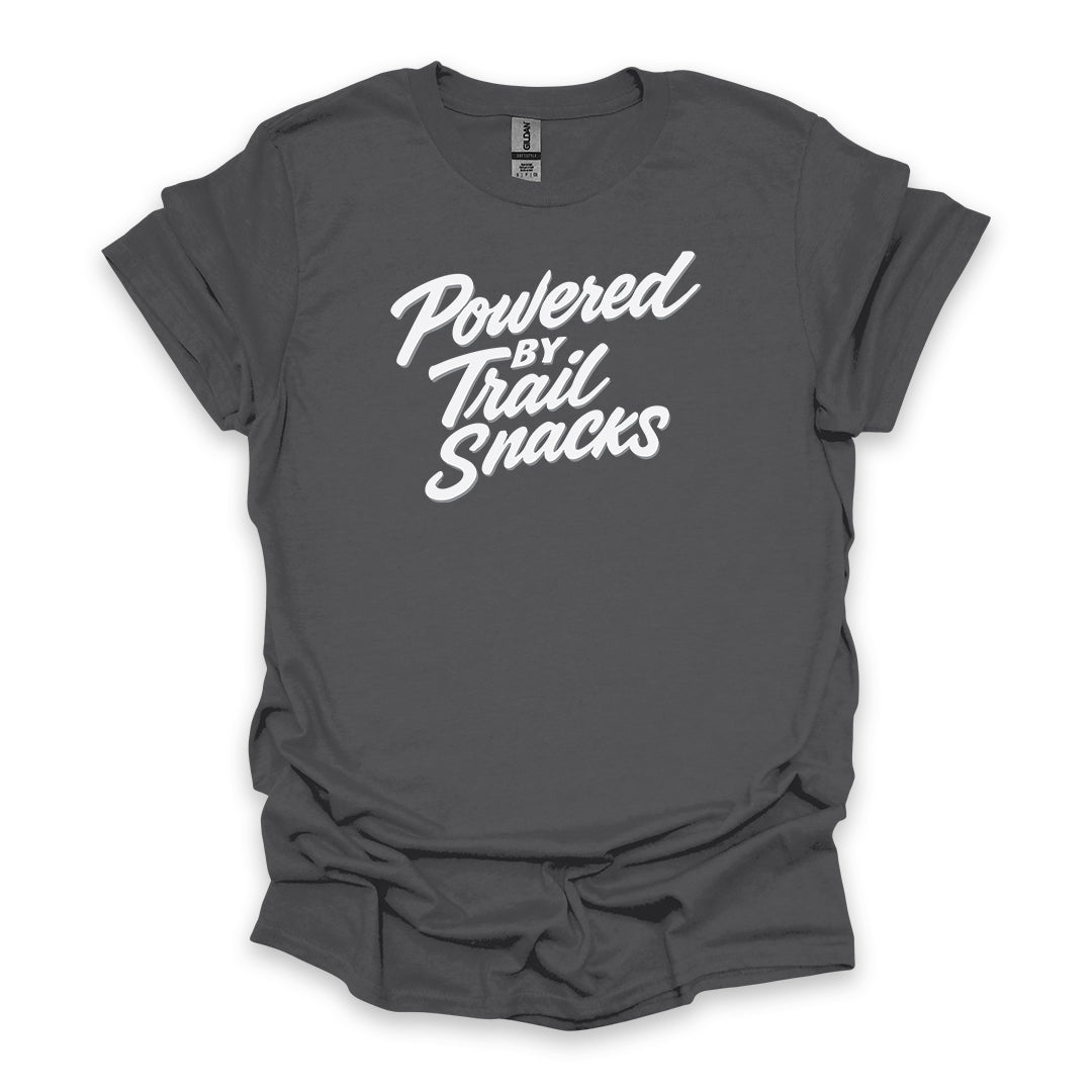 Powered By Trail Snacks • Hiking T-shirt • Fun Script Graphic