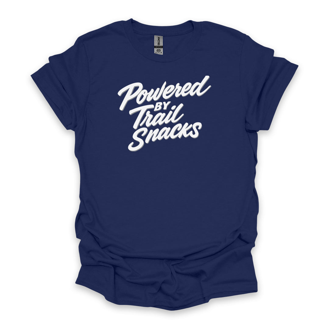 Powered By Trail Snacks • Hiking T-shirt • Fun Script Graphic
