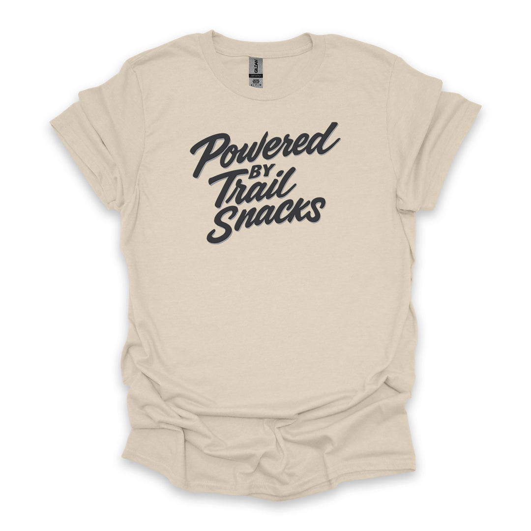 Powered By Trail Snacks • Hiking T-shirt • Fun Script Graphic