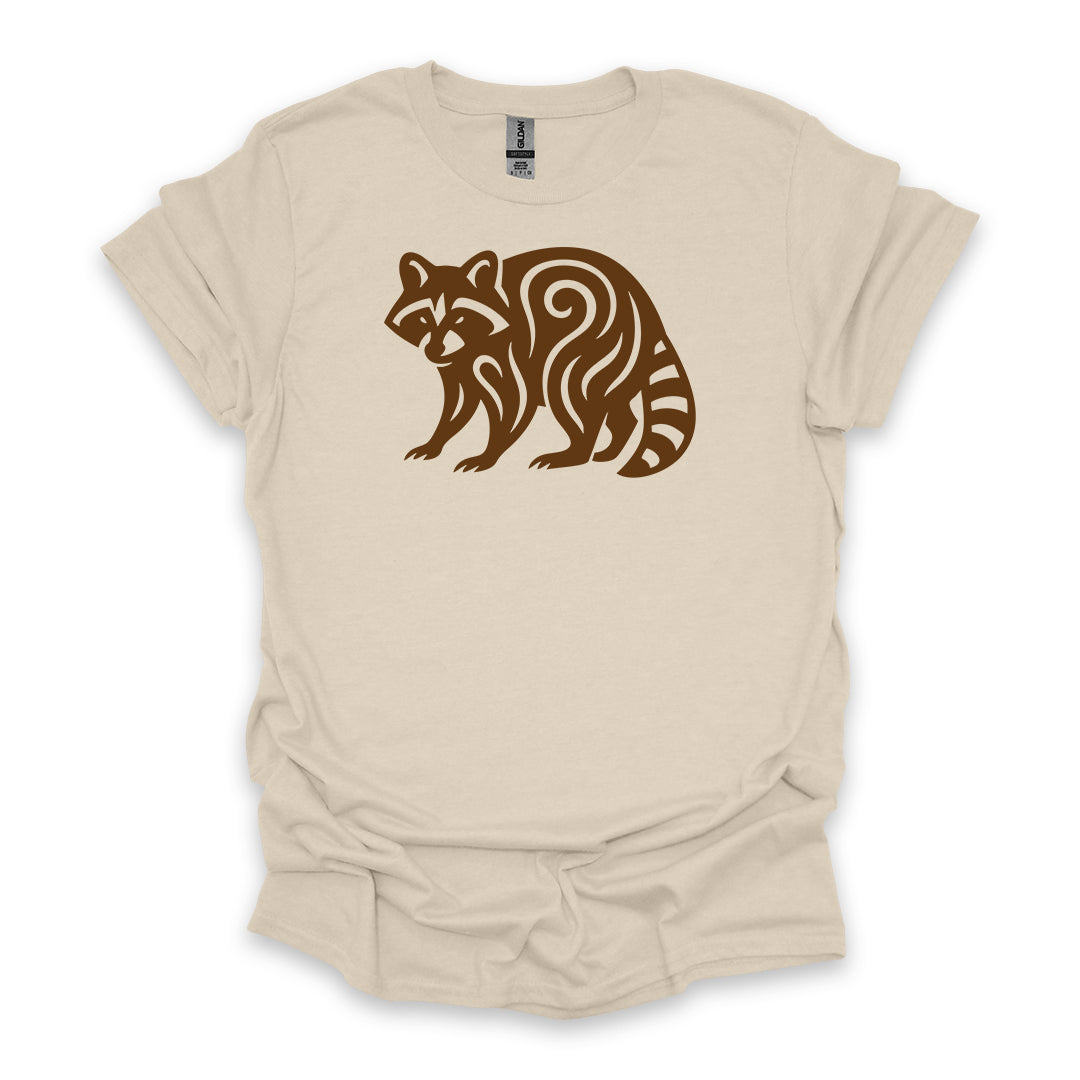 Tribal Raccoon • Hiking T-shirt • Nature-Inspired Design