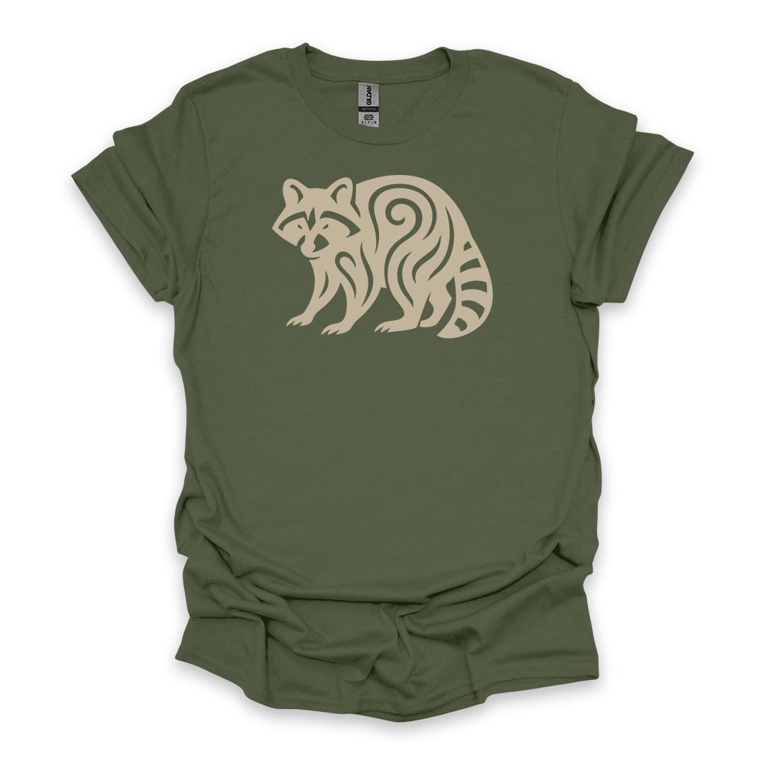 Tribal Raccoon • Hiking T-shirt • Nature-Inspired Design