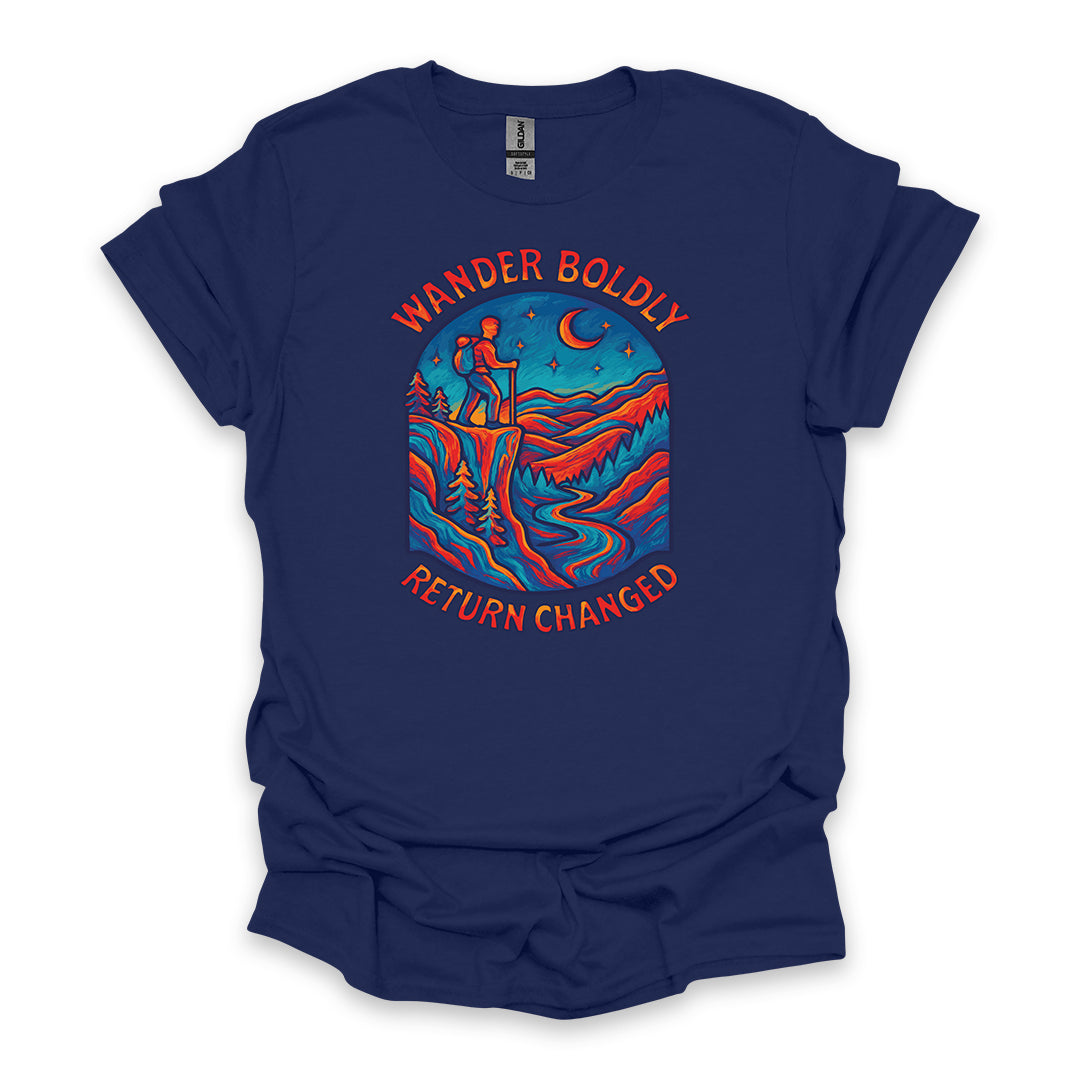 Wander Boldly Return Changed • Hiking T-shirt • Vibrant Mountain Graphic