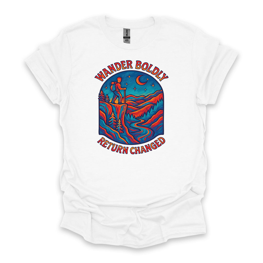 Wander Boldly Return Changed • Hiking T-shirt • Vibrant Mountain Graphic