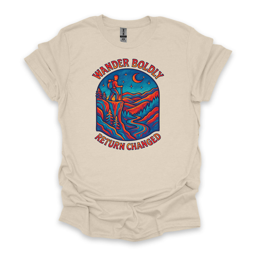 Wander Boldly Return Changed • Hiking T-shirt • Vibrant Mountain Graphic