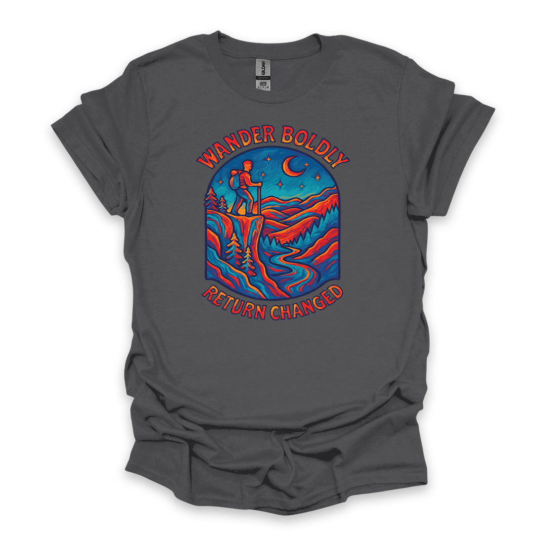 Wander Boldly Return Changed • Hiking T-shirt • Vibrant Mountain Graphic