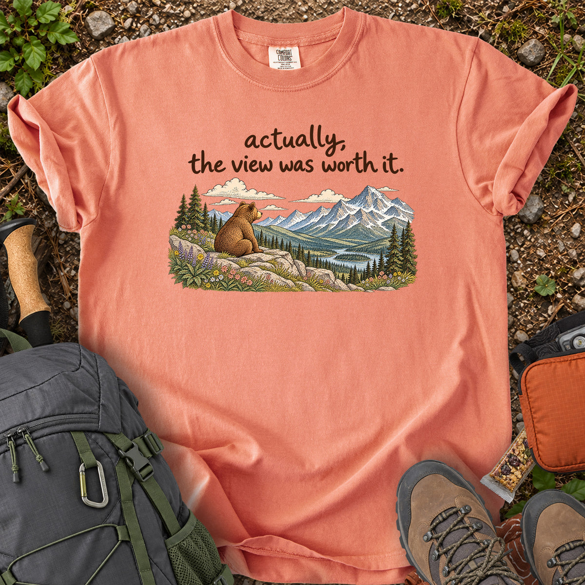 Actually the View Was Worth It bear mountain graphic T-shirt