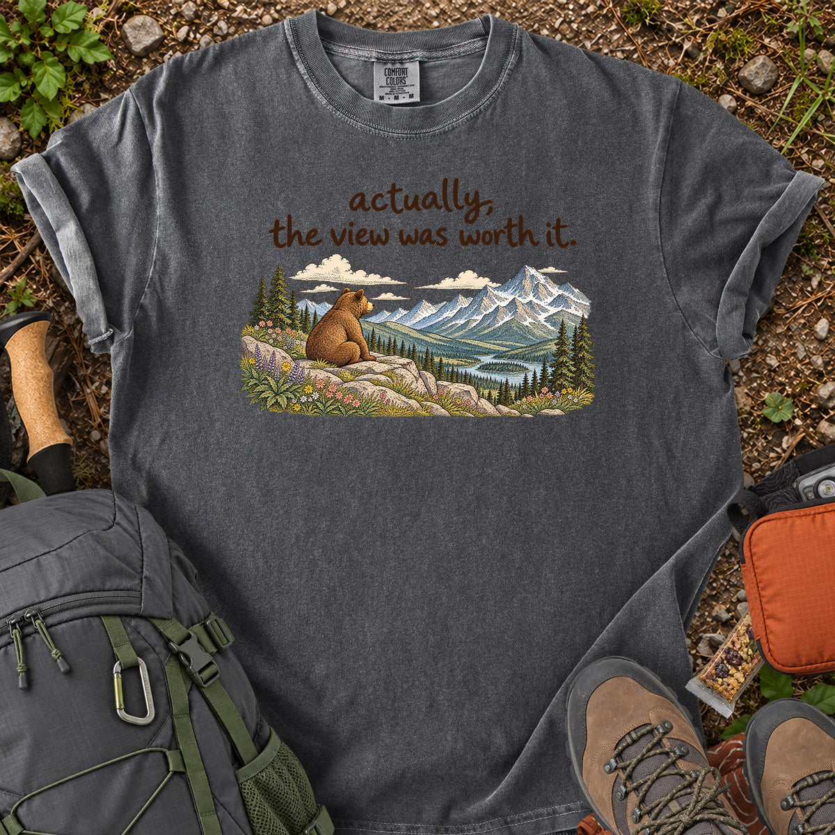Actually the View Was Worth It bear mountain graphic T-shirt