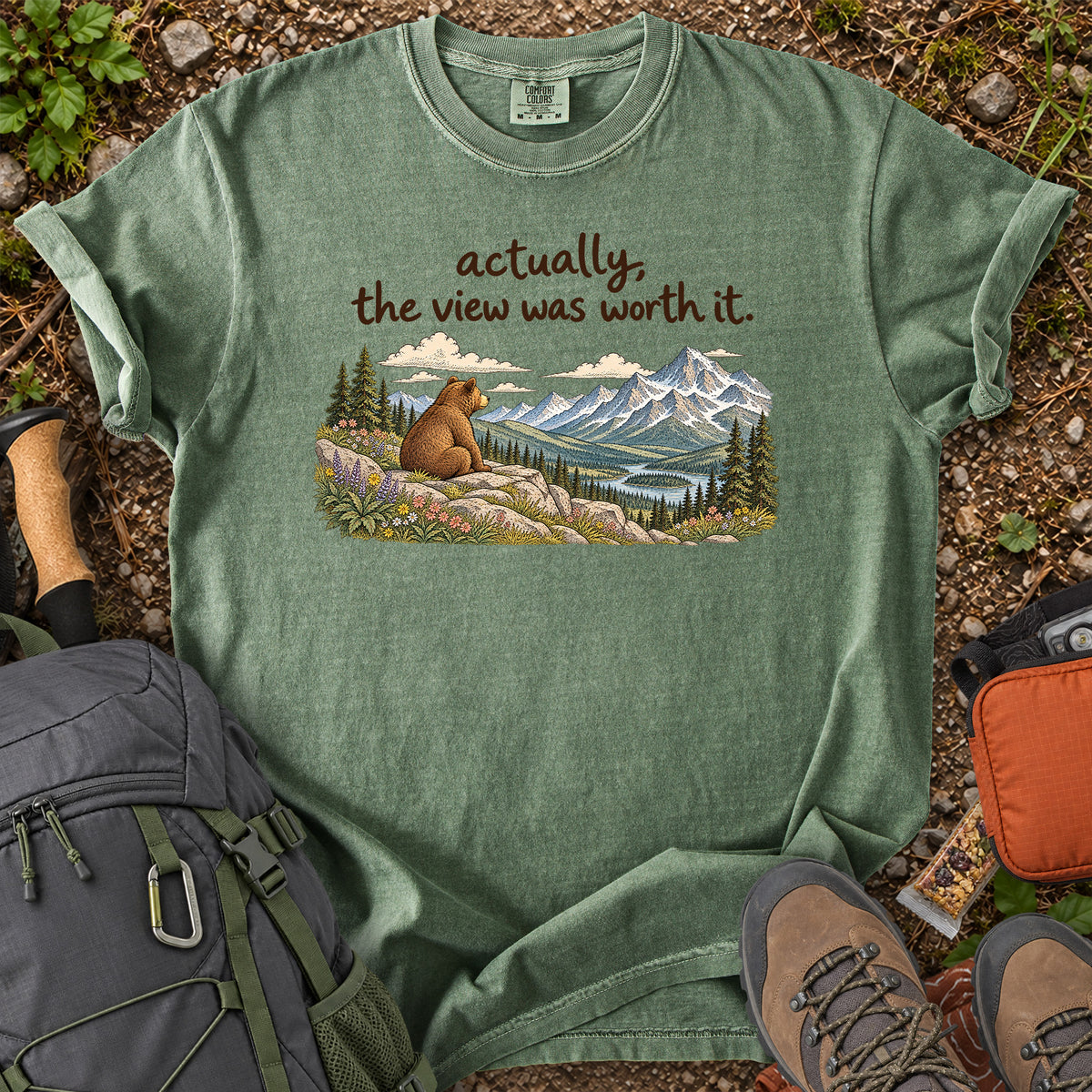 Actually the View Was Worth It bear mountain graphic T-shirt