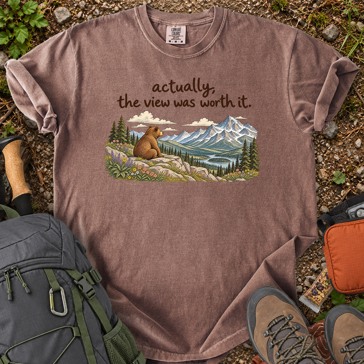 Actually the View Was Worth It bear mountain graphic T-shirt