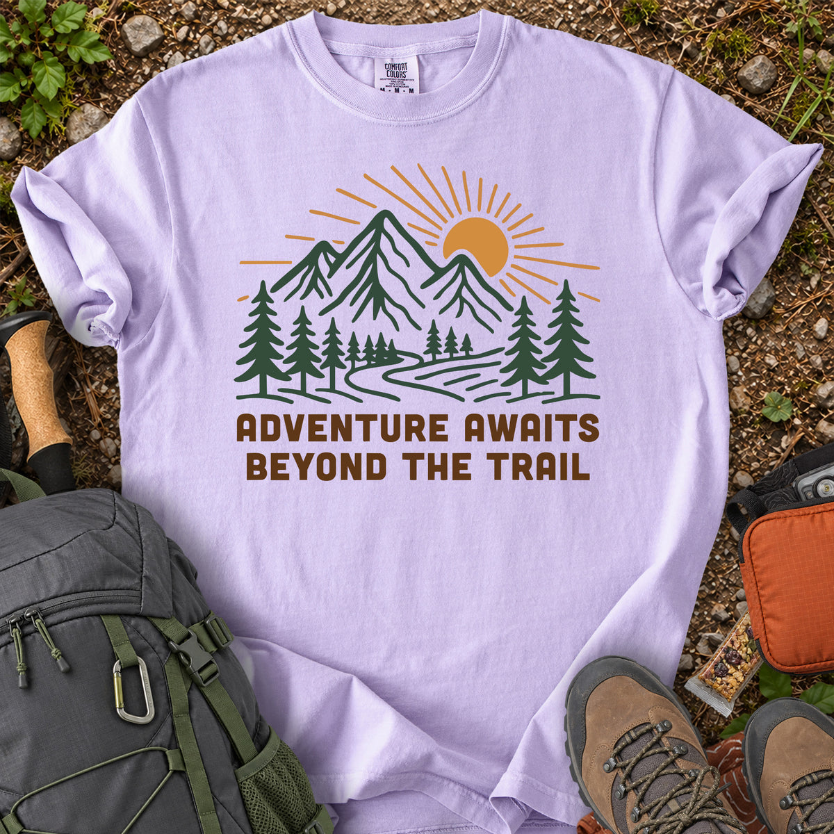 Adventure Awaits Beyond the Trail mountain forest graphic T-shirt