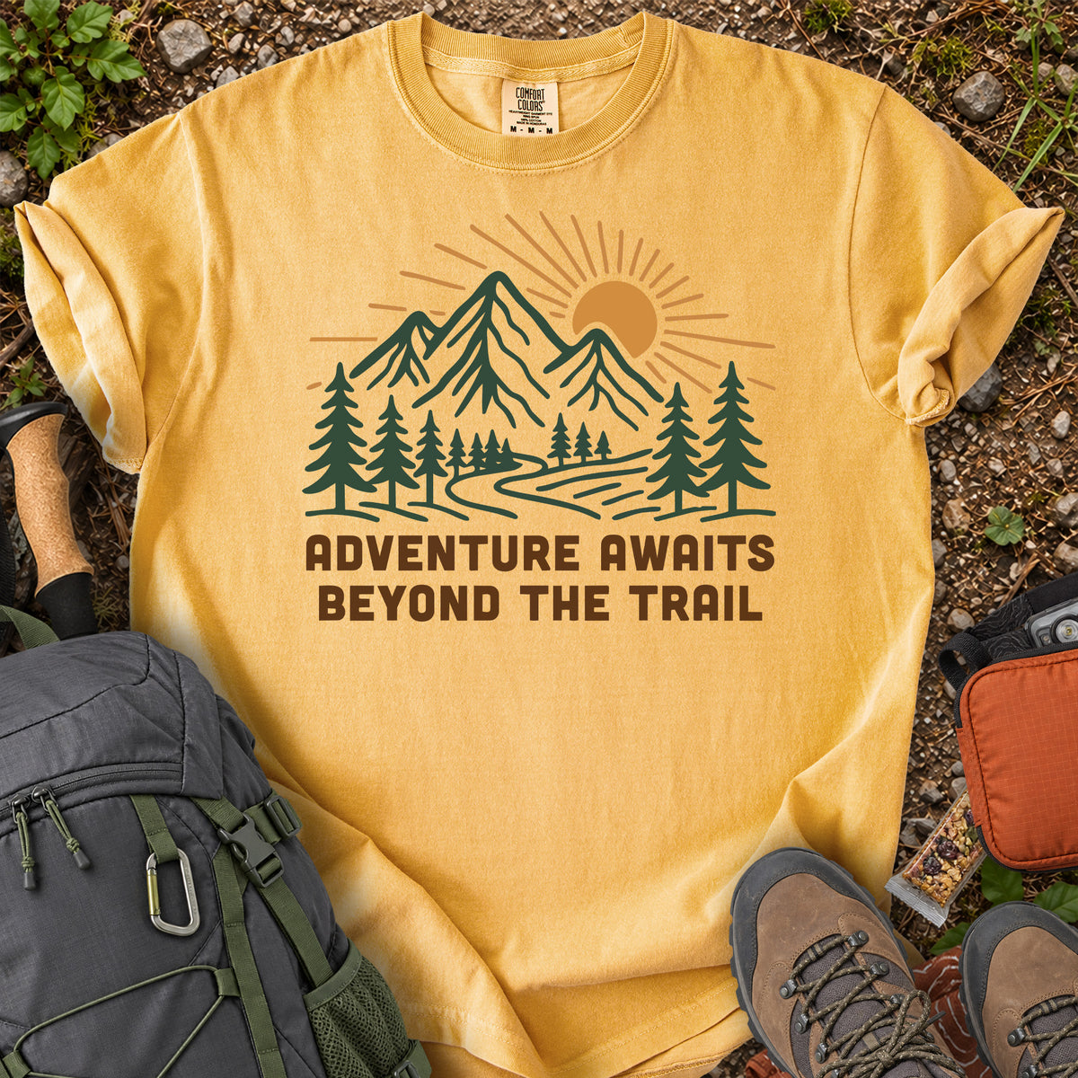 Adventure Awaits Beyond the Trail mountain forest graphic T-shirt