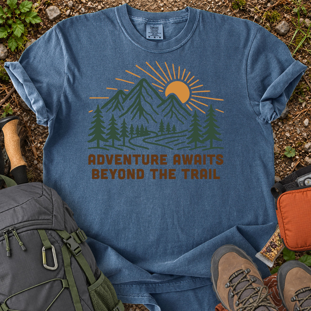 Adventure Awaits Beyond the Trail mountain forest graphic T-shirt