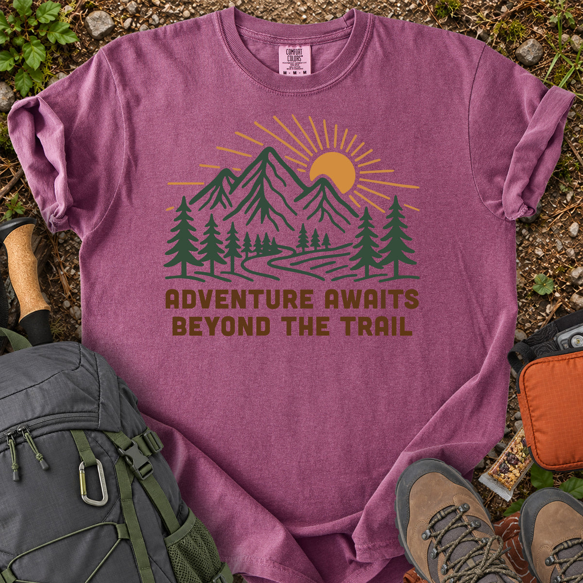 Adventure Awaits Beyond the Trail mountain forest graphic T-shirt