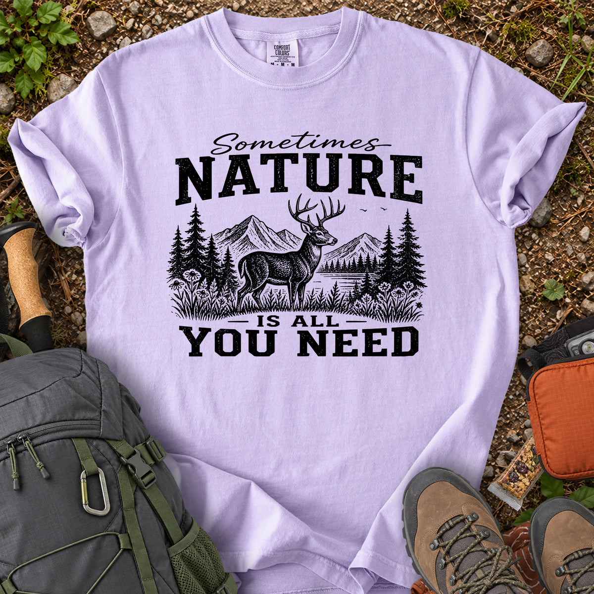 Sometimes Nature Is All You Need deer mountain graphic T-shirt