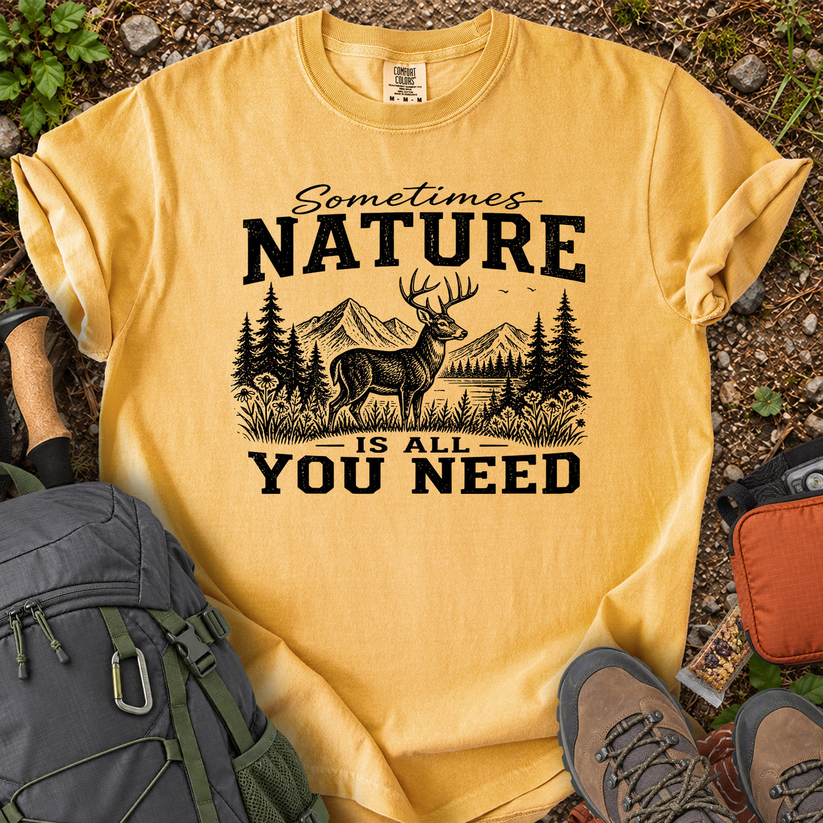 Sometimes Nature Is All You Need deer mountain graphic T-shirt
