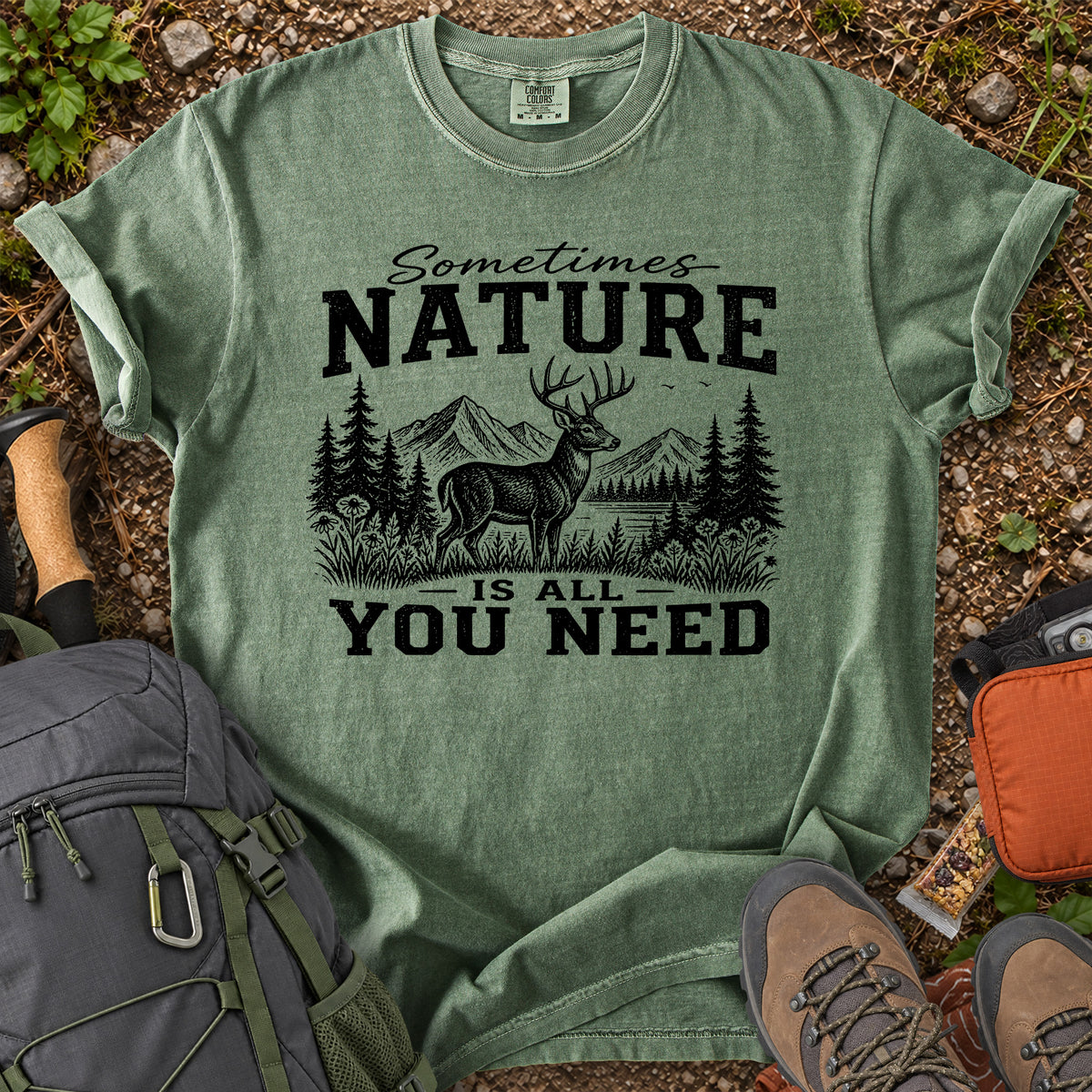 Sometimes Nature Is All You Need deer mountain graphic T-shirt
