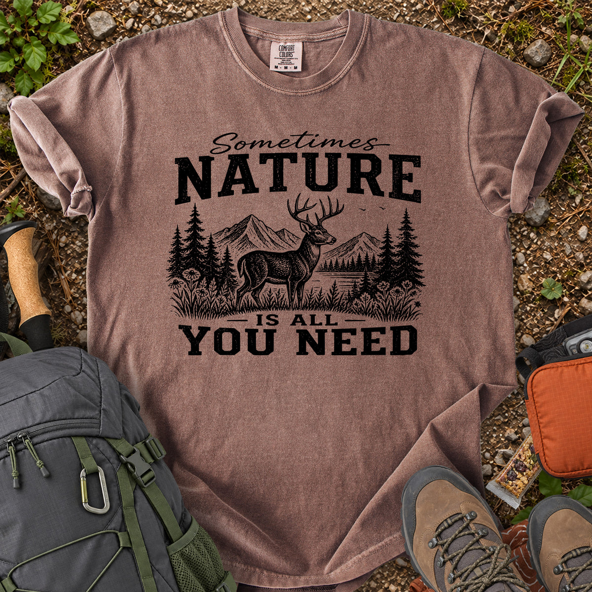Sometimes Nature Is All You Need deer mountain graphic T-shirt