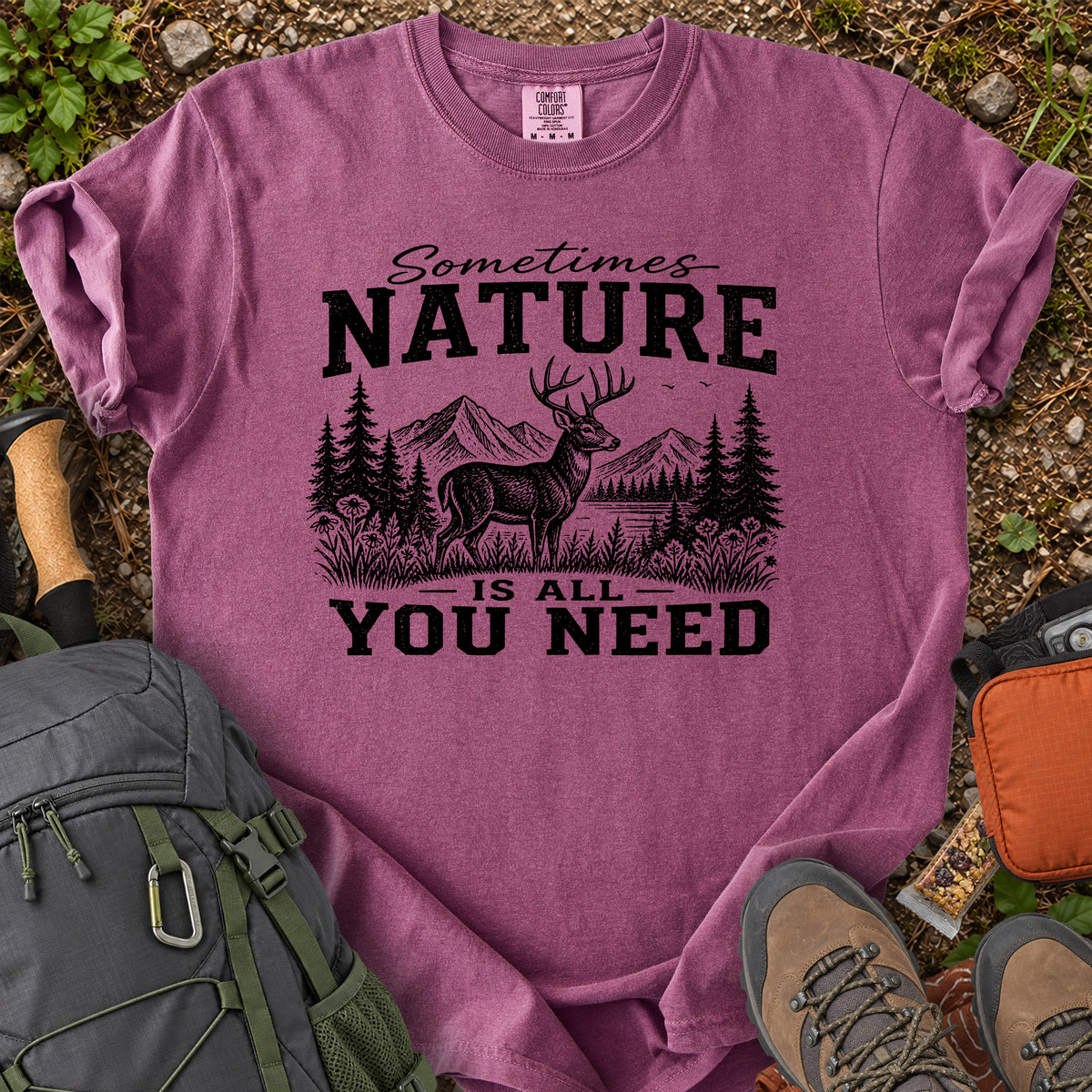 Sometimes Nature Is All You Need deer mountain graphic T-shirt