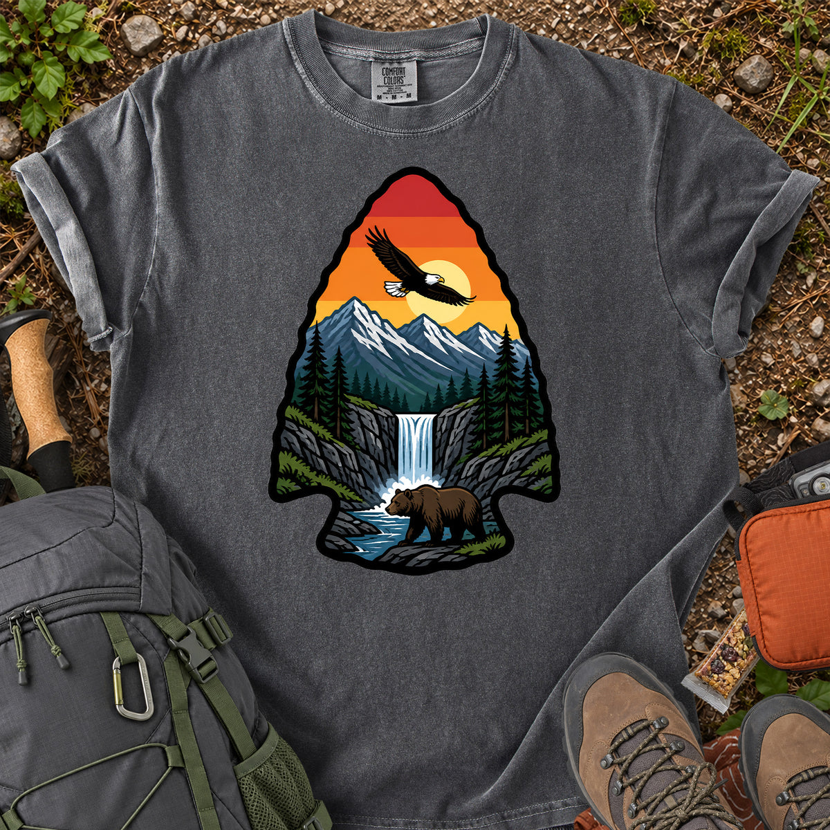Wild America eagle bear mountain wilderness graphic T-shirt