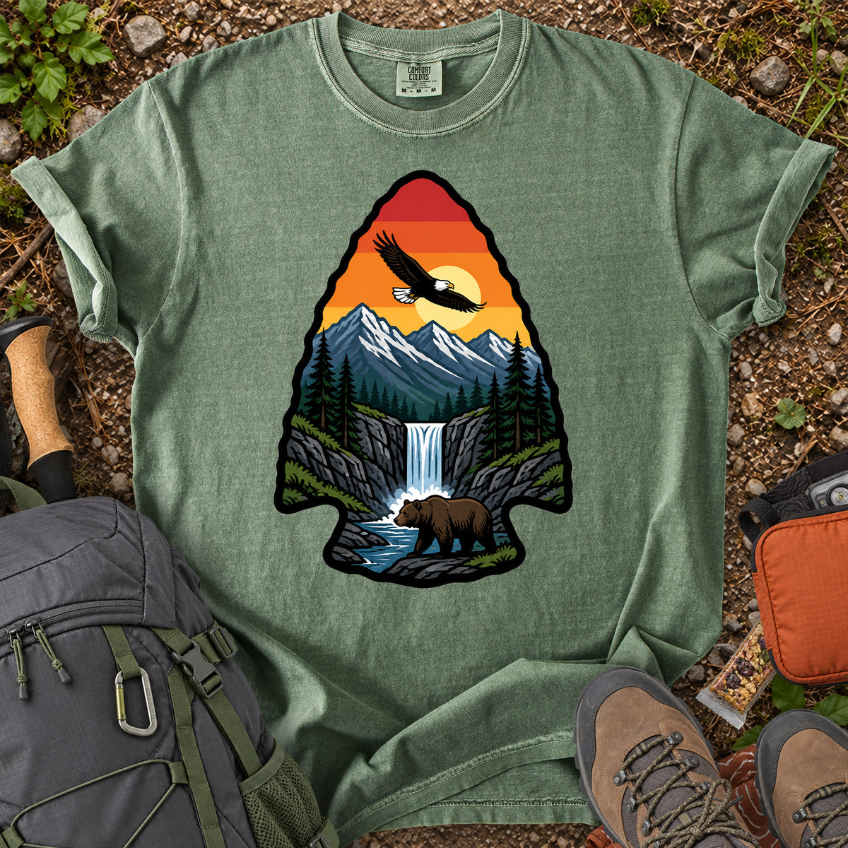 Wild America eagle bear mountain wilderness graphic T-shirt