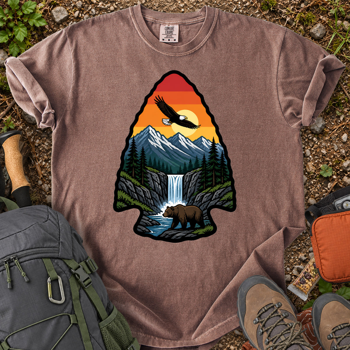 Wild America eagle bear mountain wilderness graphic T-shirt