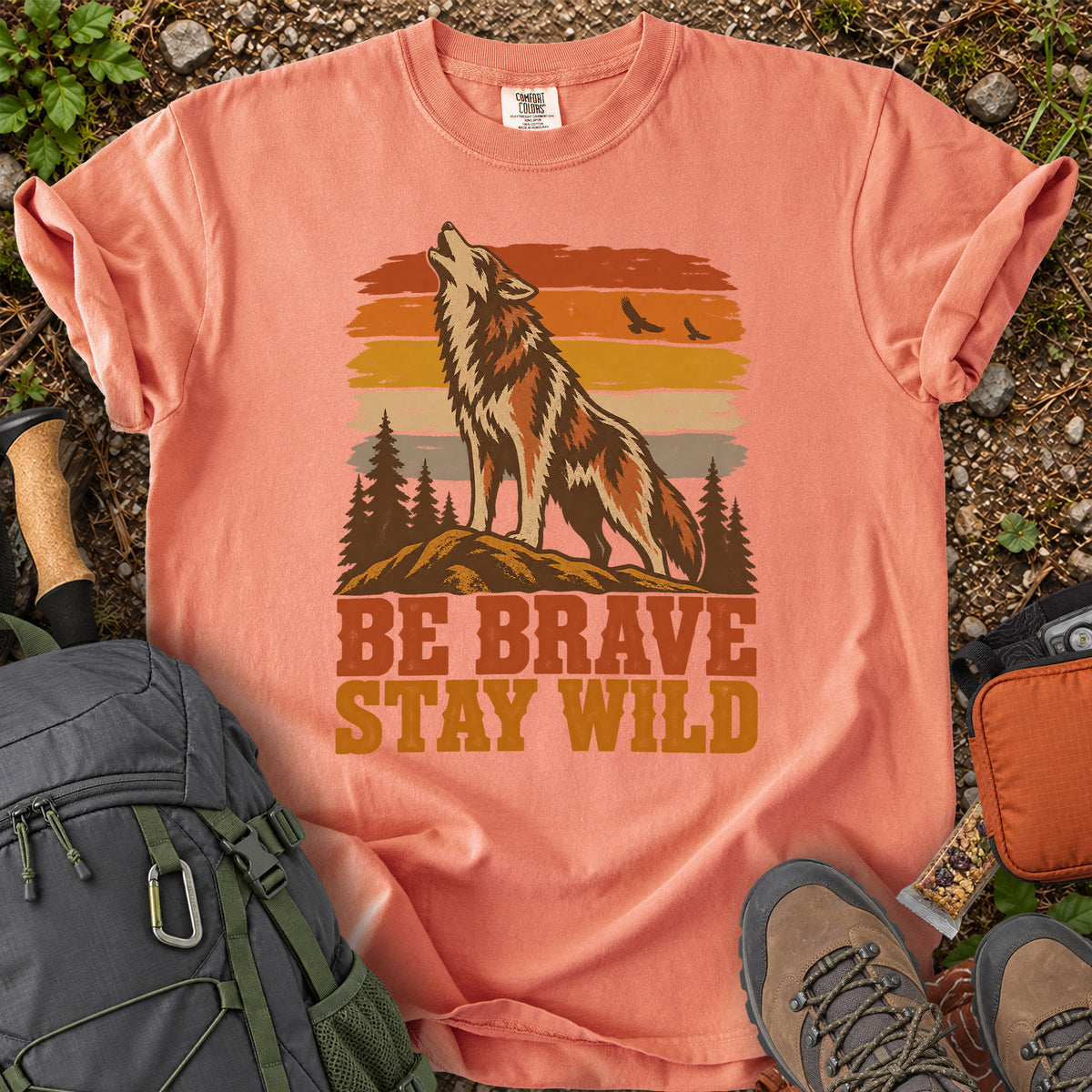 Be Brave Stay Wild wolf wilderness graphic T-shirt