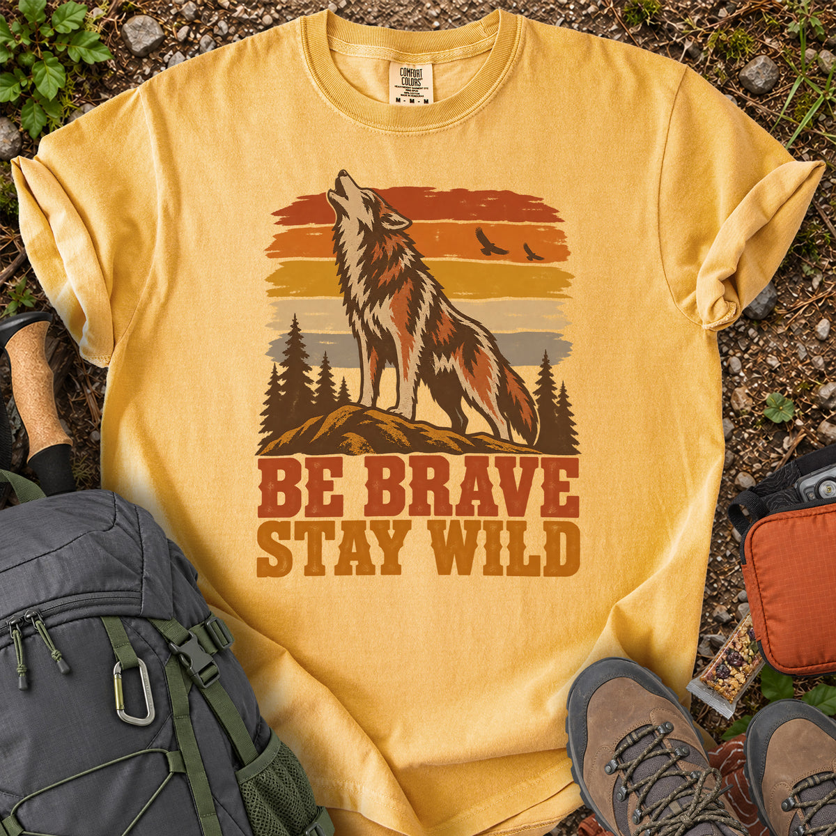 Be Brave Stay Wild wolf wilderness graphic T-shirt