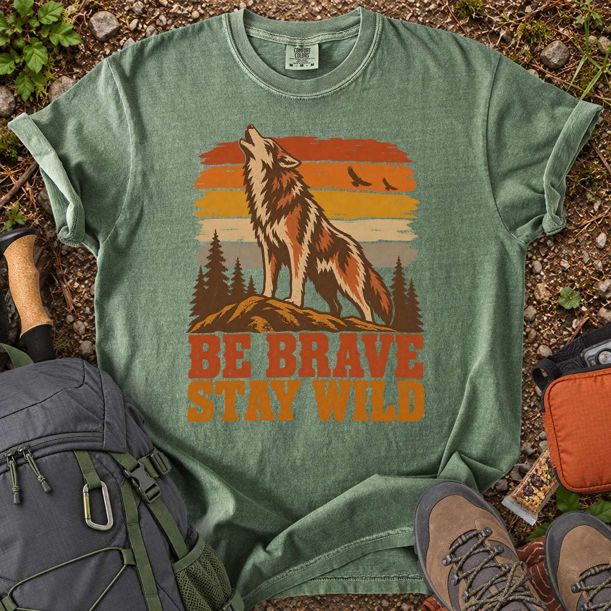 Be Brave Stay Wild wolf wilderness graphic T-shirt