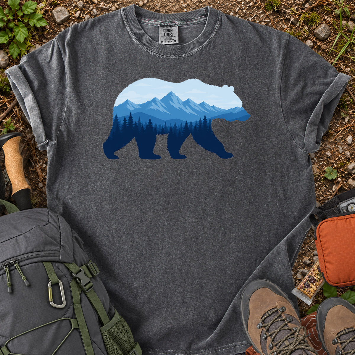 Bear Mountain landscape silhouette wildlife graphic T-shirt