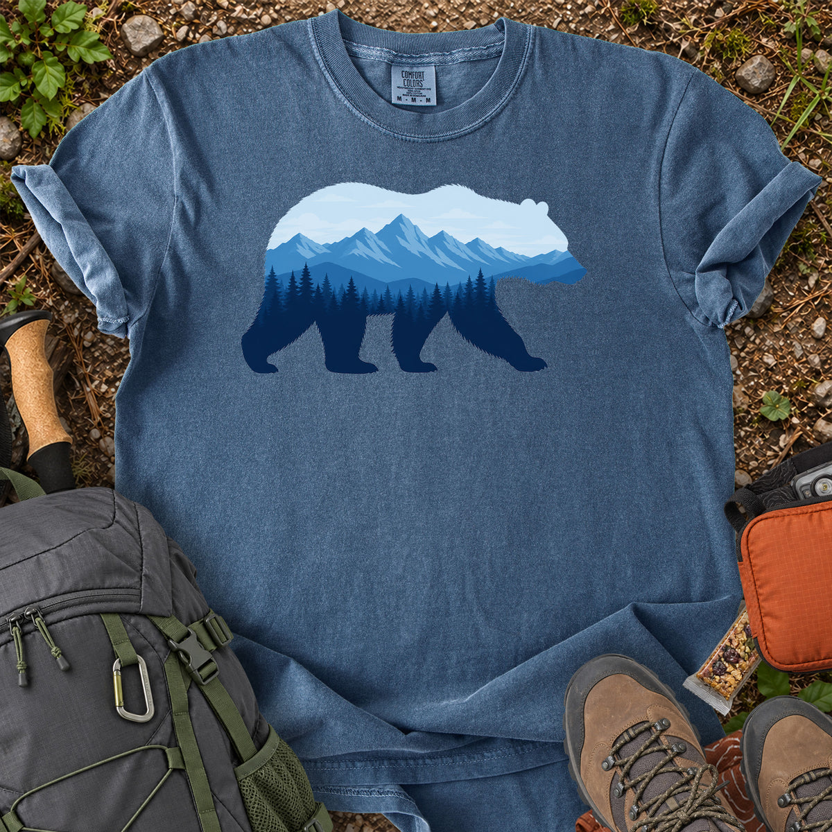 Bear Mountain landscape silhouette wildlife graphic T-shirt