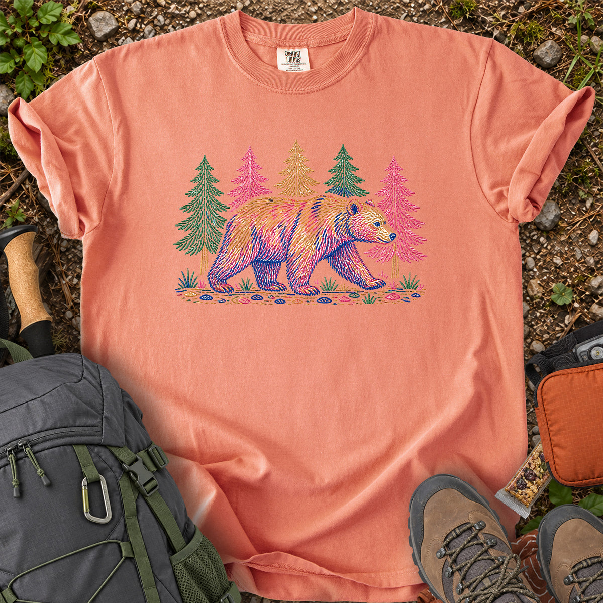 Bear Roaming Wild woodland wildlife graphic T-shirt