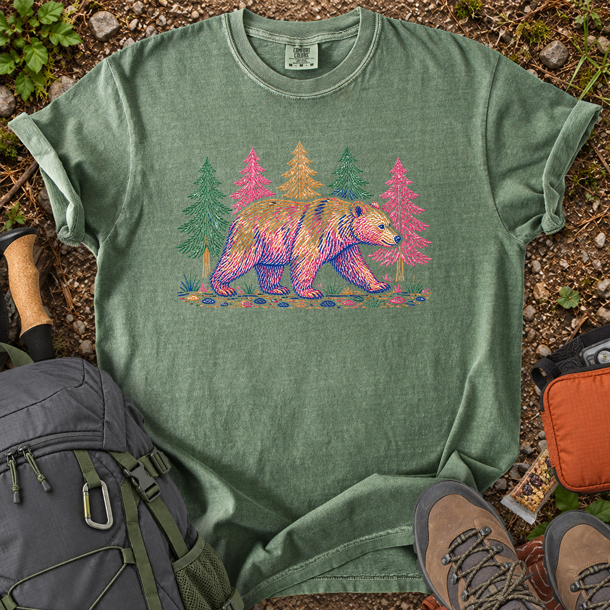 Bear Roaming Wild woodland wildlife graphic T-shirt