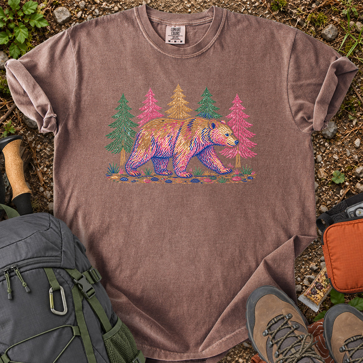 Bear Roaming Wild woodland wildlife graphic T-shirt