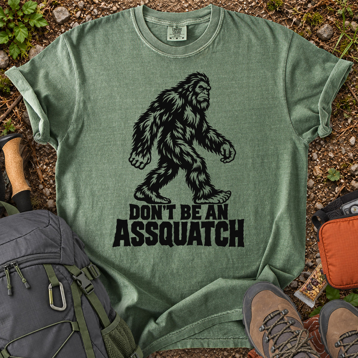 Don't Be An Assquatch Bigfoot humor graphic T-shirt