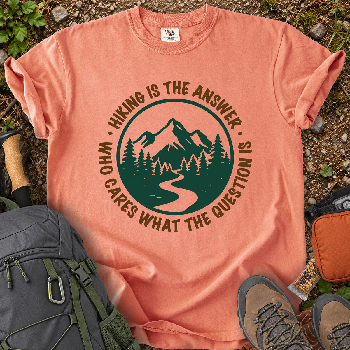 Hiking Is the Answer mountain trail graphic T-shirt