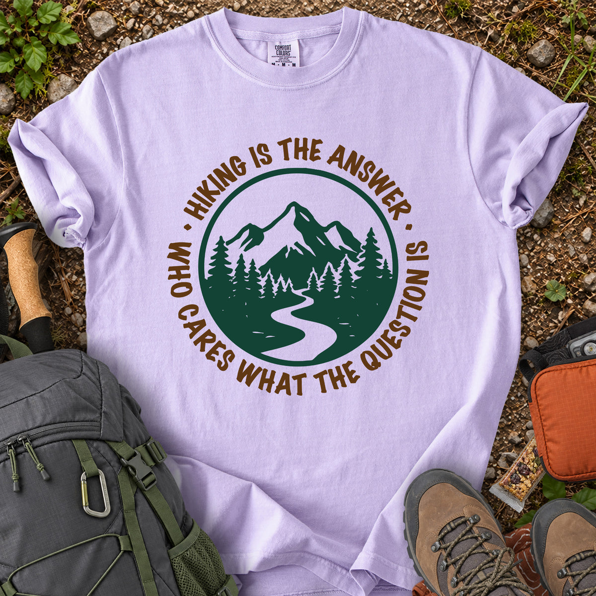 Hiking Is the Answer mountain trail graphic T-shirt