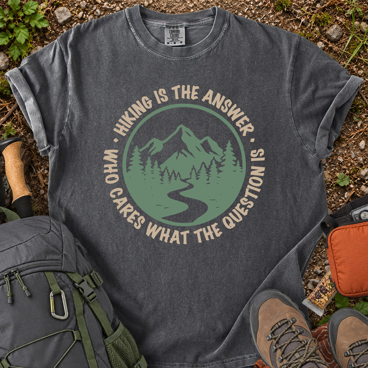 Hiking Is the Answer mountain trail graphic T-shirt