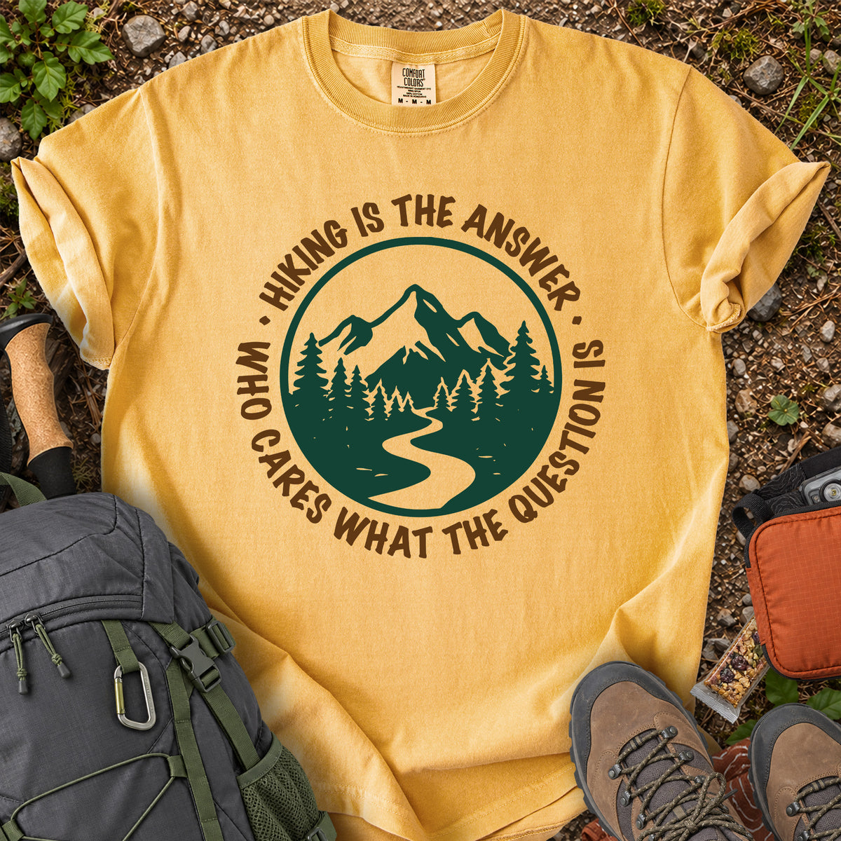 Hiking Is the Answer mountain trail graphic T-shirt